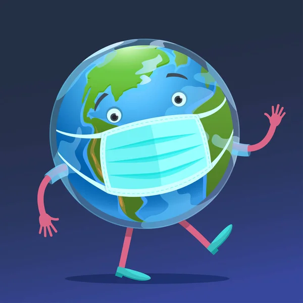 Vector Stock Illustratie Live Globe Ogen Beschermende Medische Masker Grappig — Stockvector