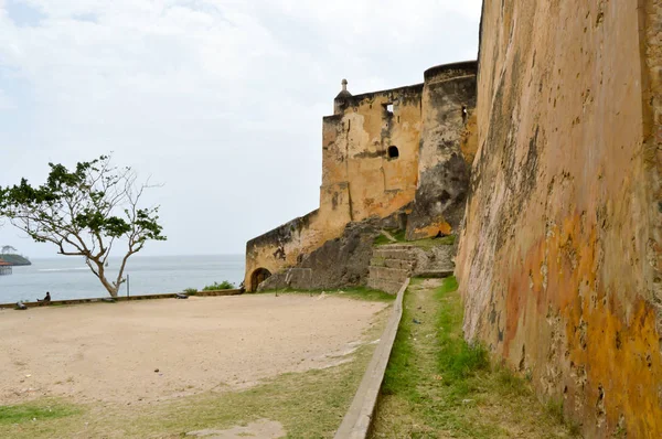 Surrounding wall of the fortress of Mombasa in Kenya with black