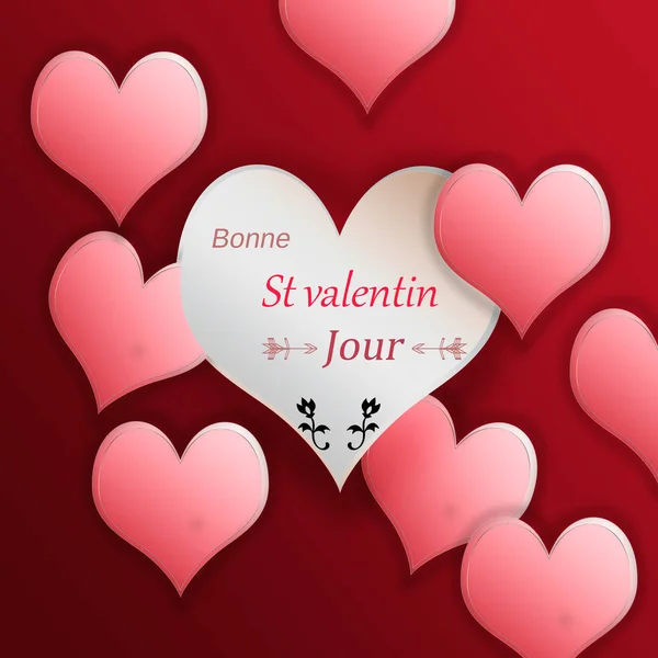 Illustrazione di cuori su uno sfondo rosso durante il Giorno di San Valentino , — Foto Stock