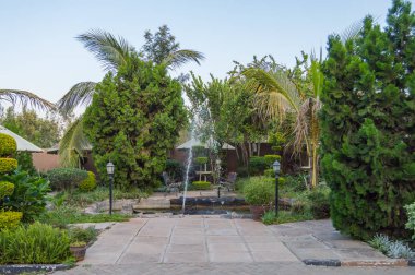 Su sprey ve şemsiye Nai şehir içinde tropikal Bahçe