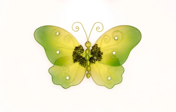 Papillon Tissu Couleur Verte Sur Fond Blanc — Photo