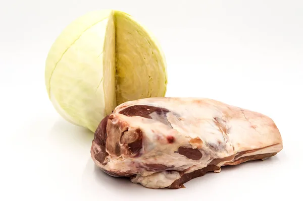 Lamb Shoulder White Cabbage White Background — Stock Photo, Image