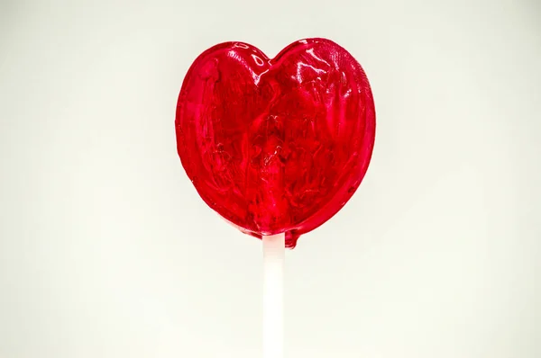 Heart Shaped Red Lollipop White Background — Stock Photo, Image