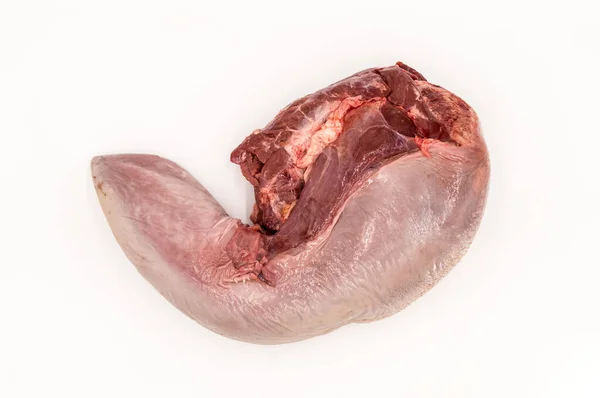 Top View Fresh Beef Tongue White Background — Stok Foto