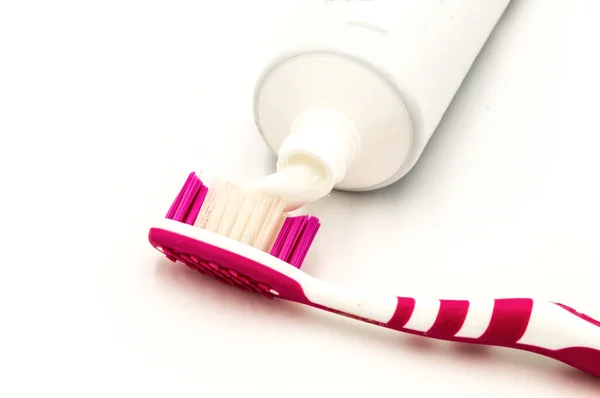 Pasta Dentes Uma Escova Dentes Fundo Branco — Fotografia de Stock