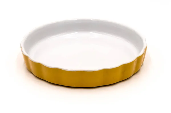 Orange Flat Porcelain Ramekin White Background — Stock Photo, Image