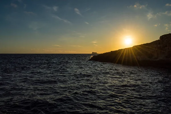 Sunset Mediterranean Sea Viewed Island Malta — Stock Photo, Image