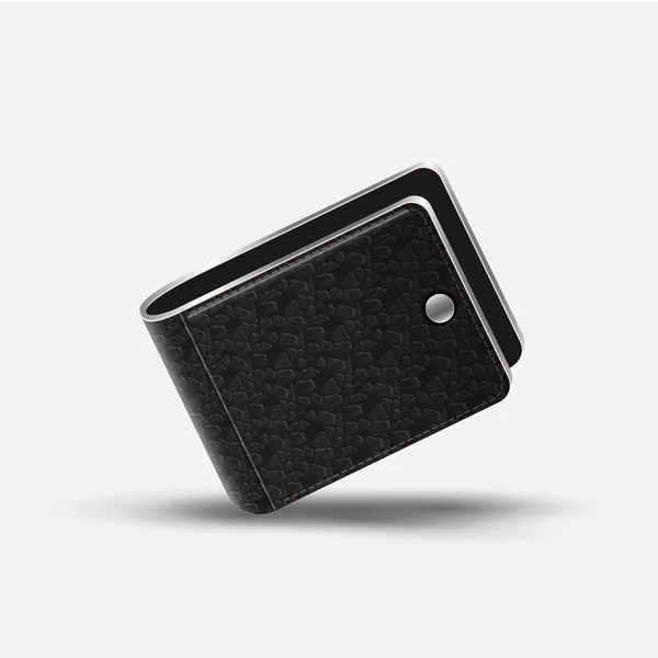 Realistiska svart läder plånbok — Stock vektor