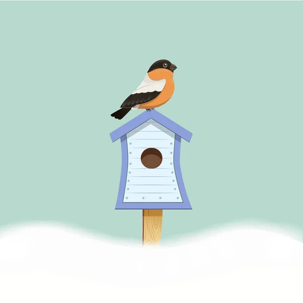 Fågeln sitter på fågelholk — Stock vektor