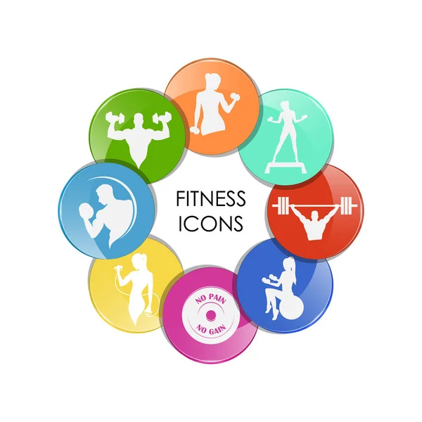 Icônes de club de fitness colorées — Image vectorielle