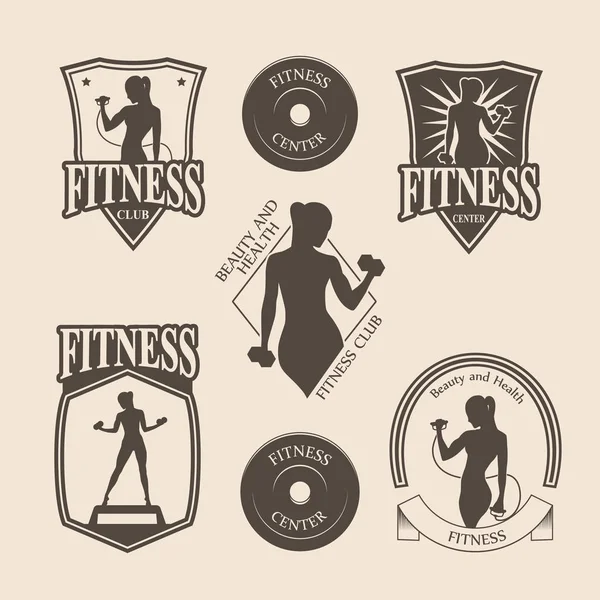 Conjunto de emblema de fitness vintage, logotipo, iconos — Archivo Imágenes Vectoriales