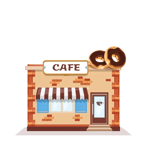 Cafe colorful store front on white background — Stock Vector