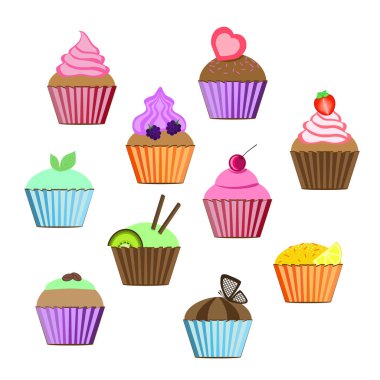 cupcakes vektör çizim ayarla