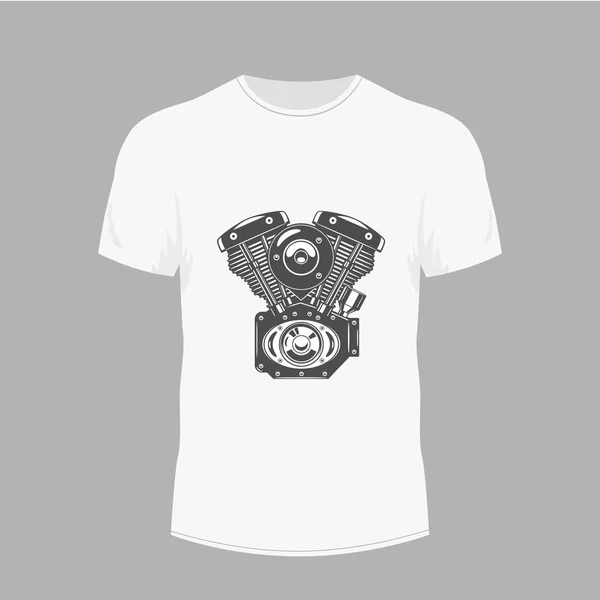 Men's white t-shirt - motorcycle engine vector icon — Stock Vector