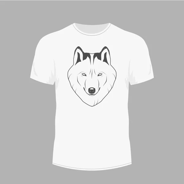 Camiseta blanca para hombre - icono de vector de lobo — Vector de stock
