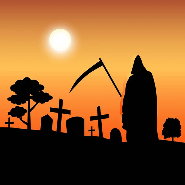 Vektor smrti silueta stojící na hřbitově — Stockový vektor