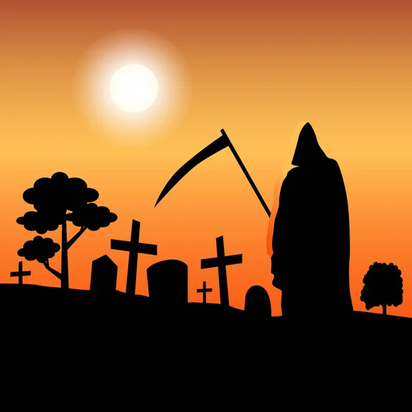Vector death silhouette standing in graveyard — Stock Vector