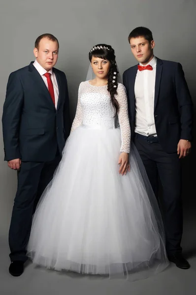 Beautiful Bride Her Girlfriends Isolated Indoor Portrait — Stock Photo, Image