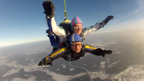 降落伞跳跃跳伞在自由秋天 — 图库视频影像