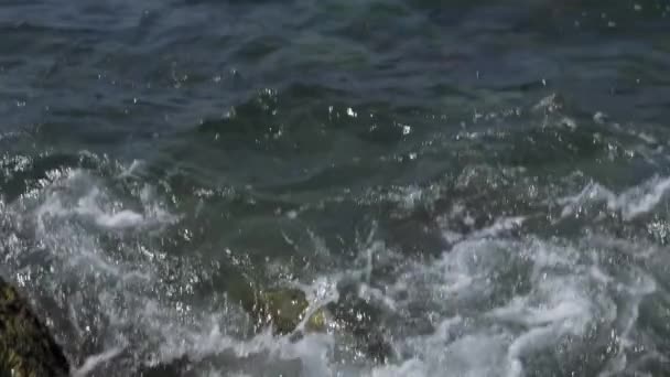 海の波が岩の海岸に押し寄せている — ストック動画