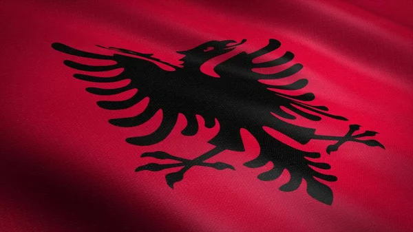 Bandera de Albania. Bandera ondulante realista Ilustración de renderizado 3D con textura de tela altamente detallada — Foto de Stock