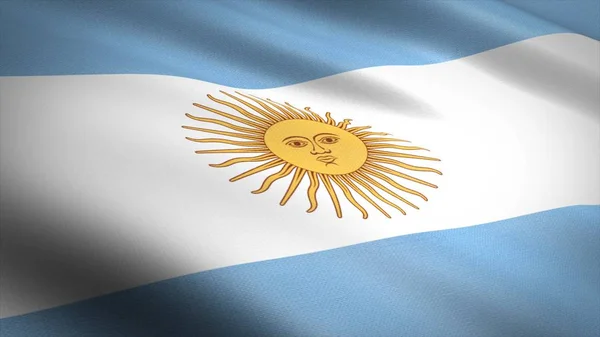 アルゼンチンの国旗。非常に詳細な生地のテクスチャと現実的な手のフラグの3Dレンダリングイラスト — ストック写真