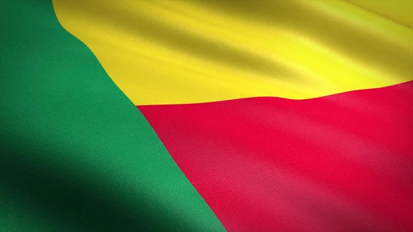 Bandera de Benín. Bandera ondulante realista Ilustración de renderizado 3D con textura de tela altamente detallada — Foto de Stock