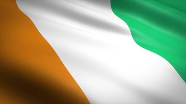 Cote Divoire bayrağı. Oldukça detaylı kumaş dokusuyla gerçekçi dalgalanan 3D resim çizimi