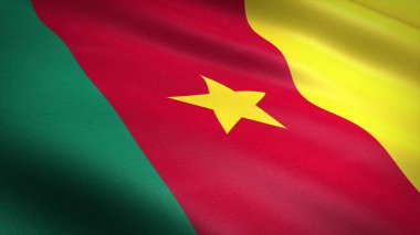 Kamerun bayrağı. Oldukça detaylı kumaş dokusuyla gerçekçi dalgalanan 3D resim çizimi