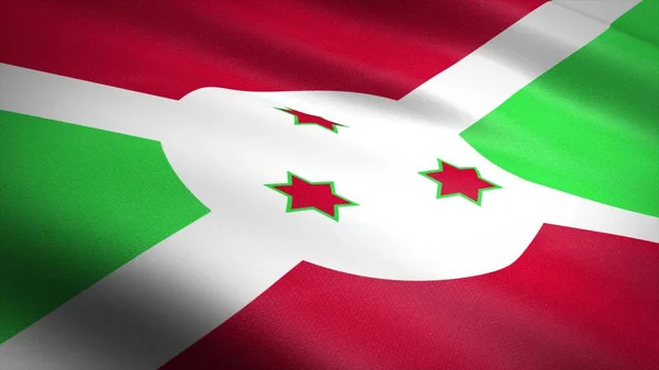 Bandera de Burundi. Bandera ondulante realista Ilustración de renderizado 3D con textura de tela altamente detallada — Foto de Stock