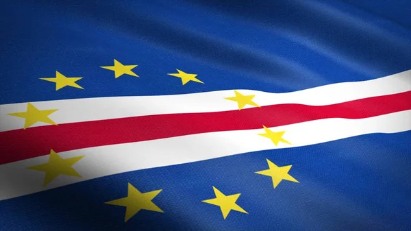 Bandeira da República de Cabo Verde. Bandeira ondulante realista ilustração de renderização 3D com textura de tecido altamente detalhada — Fotografia de Stock