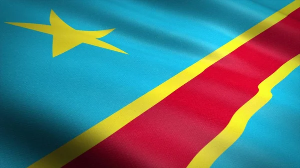 Bandera del Congo. Bandera ondulante realista Ilustración de renderizado 3D con textura de tela altamente detallada — Foto de Stock