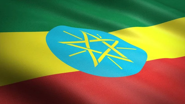 Bandera de Etiopía. Bandera ondulante realista Ilustración de renderizado 3D con textura de tela altamente detallada . — Foto de Stock