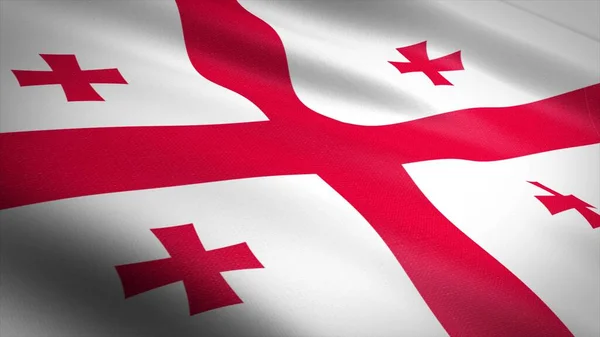 Georgiens flagga. Realistiska viftande flagga 3d render illustration med mycket detaljerad textur. — Stockfoto