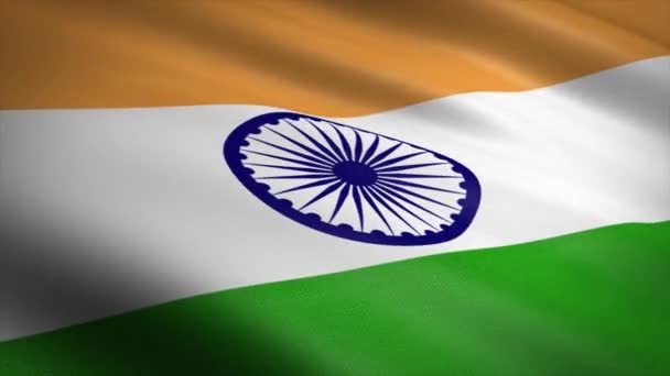Bendera India. Mengayunkan bendera dengan tekstur kain yang sangat rinci video yang dapat diulang. Pengulangan mulus dengan tekstur kain yang sangat rinci. Lingkaran siap dalam resolusi 4K — Stok Video