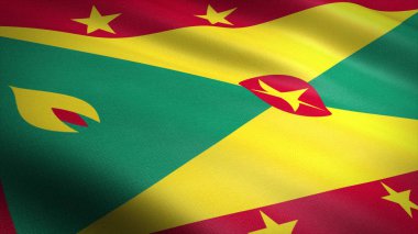 Grenada bayrağı. Oldukça detaylı kumaş dokusuyla gerçekçi dalgalanan 3D resim çizimi.