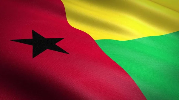 Bandera de Guinea-Bissau. Bandera ondulante realista Ilustración de renderizado 3D con textura de tela altamente detallada . — Foto de Stock