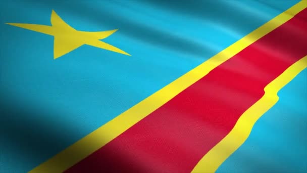 콩고의 국기. 매우 세밀 한 직물 질감을 가진 깃발을 흔들어 대는 것입니다. 매우 세밀 한 직물 질감을 가진 솔기없는 루프. 4K 해상도로 루프 준비 — 비디오