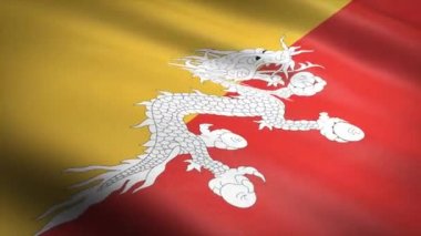 Bhutan bayrağı. Dalgalanan bayrak, son derece detaylı kumaş dokusu, dikişsiz döngü videosu. Son derece detaylı kumaş dokusuna sahip kusursuz bir döngü. Döngü 4k çözünürlükte hazır