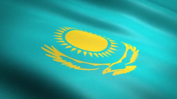 Флаг Казахстана. Размахивание флагом с очень подробной текстурой ткани бесшовное петлевое видео. Бесшовная петля с очень подробной текстурой ткани. Петля готова к разрешению HD — стоковое видео