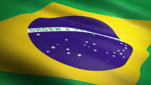 Σημαία Βραζιλίας. Κυματιστή σημαία με εξαιρετικά λεπτομερή υφασμάτινη υφή αδιάλειπτη βρόχο βίντεο. Απρόσκοπτη θηλιά με εξαιρετικά λεπτομερή υφασμάτινη υφή. Βρόχος έτοιμος σε ανάλυση Hd — Αρχείο Βίντεο
