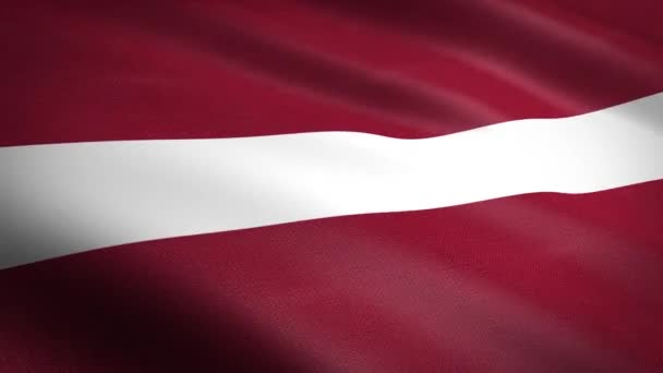 Drapeau de Lettonie. Drapeau ondulé avec une texture de tissu très détaillée vidéo boucle sans couture. Boucle sans couture avec une texture de tissu très détaillée. Boucle prête en résolution HD 
