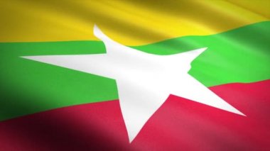 Myanmar bayrağı. Burma. Dalgalanan bayrak, son derece detaylı kumaş dokusu, dikişsiz döngü videosu. Son derece detaylı kumaş dokusuna sahip kusursuz bir döngü. Hd çözünürlüğünde döngü hazır