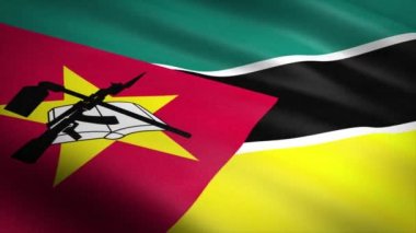 Mozambik bayrağı. Dalgalanan bayrak, son derece detaylı kumaş dokusu, dikişsiz döngü videosu. Son derece detaylı kumaş dokusuna sahip kusursuz bir döngü. Döngü 4K çözünürlüğünde hazır