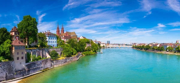 Old Town Basel Red Stone Munster Cathedral Rhine River Switzerland — Stock Photo, Image