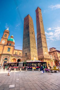 Bologna towers and Chiesa di San Bartolomeo. Bologna, Emilia-Romagna, Italy on July 08, 2017. clipart