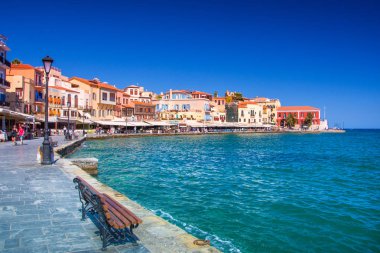 Hanya, Girit, Yunanistan üzerinde 28 Ağustos 2017 Eski Liman Panoraması.