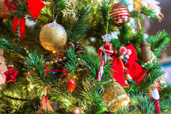 Jingle Bell Galhos Árvore Natal Com Fundo Embaçado — Fotografia de Stock