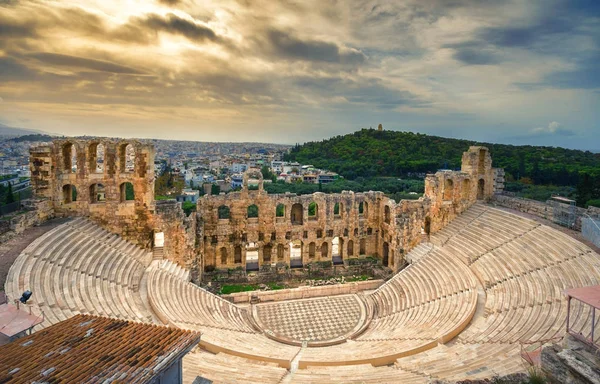 Θέατρο Του Herodion Του Αττικού Κάτω Από Ερείπια Της Ακρόπολης — Φωτογραφία Αρχείου