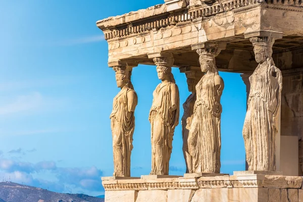 Estatuas Karyatides Erehtheio Acrópolis Atenas Grecia —  Fotos de Stock